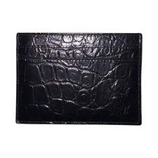 Ysl Men's Black Crocodile Pattern Leather Card Holder Wallet, Croc Embossed