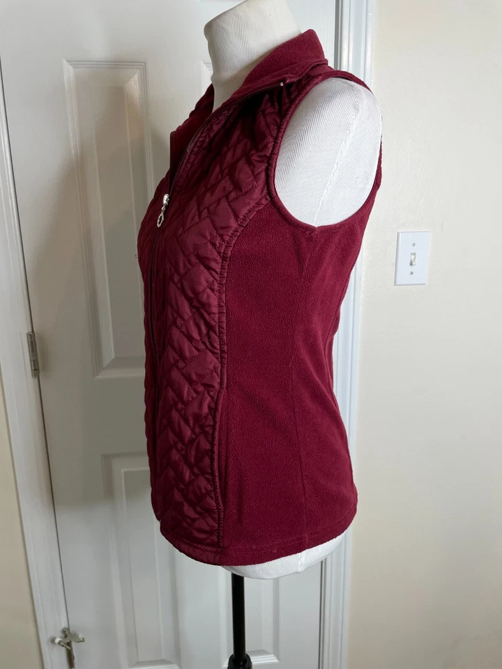 Chaleco French Laundry Mujer Polar Acolchado Frontal Talla Pequeña Borgoña Cremallera Completa Foto 4 de 4