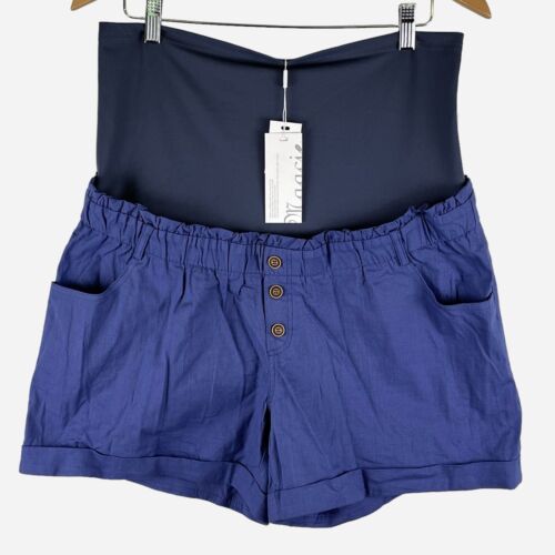 Maacie Maternity Shorts Size XL High Waist Button Detail Pockets Blue NEW
