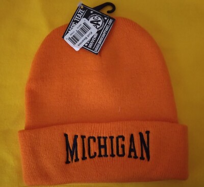 Brisco Apparel Embroidered Michigan Winter Hat/Beanie NEW With TAG Orange