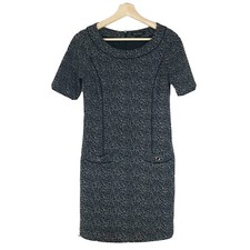 White House Black Market Tweed Sheath Dress Pockets Short Sleeves Black Sz 2