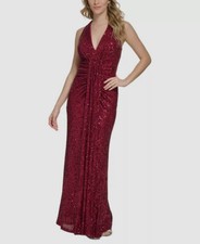 Eliza J Women's Red Halter-Neck Sequin Gown Dress Size 14