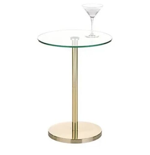 mDesign 9.5” Glass Top Side/End Drink Table - Tall Modern Round Accent Metal - Picture 5 of 5