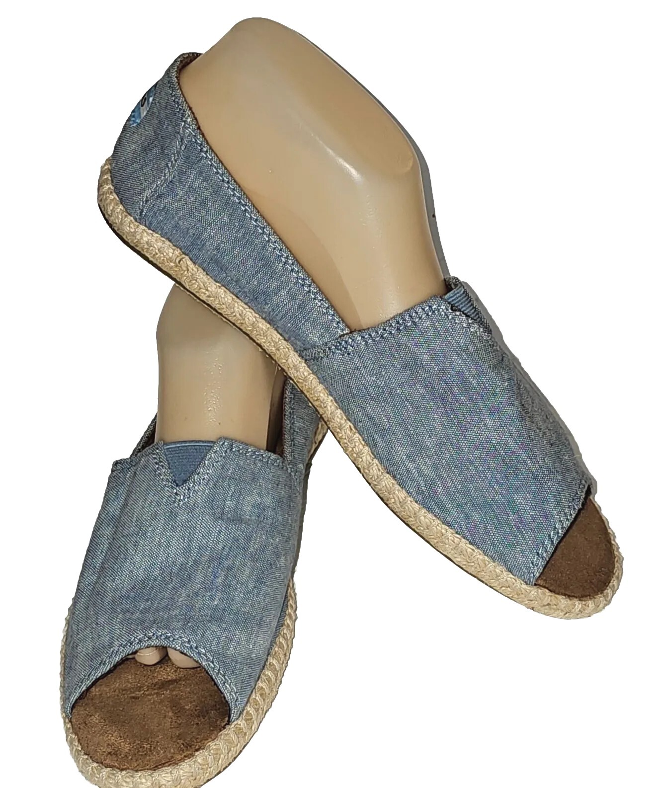 TOMS Alpargata Canvas Open Toe Blue Espadrille Sandals Women's