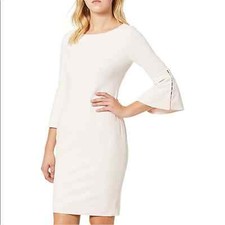 NWT White Calvin Klein Bell Sleeve Sheath Dress