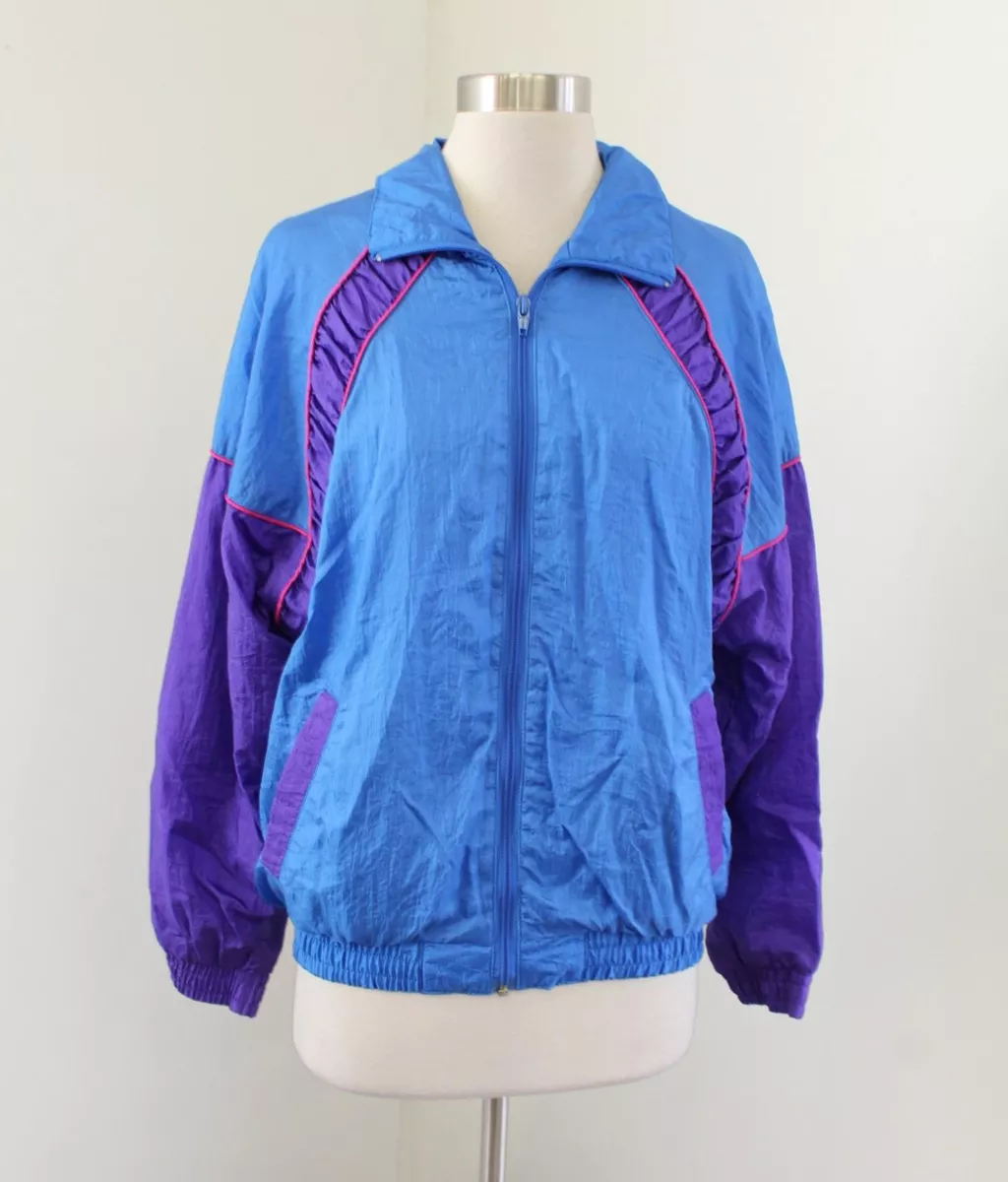 Vtg 90s Blue Purple Color Block Windbreaker Track Jacket Size S Rave Club Kid