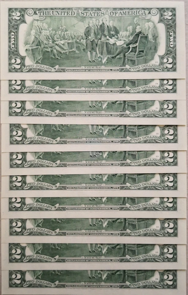 USA 2003 Series 10 pcs Running Number $2 Note L 00266553 - 00266562 A - Image 2 of 2