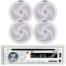 Pyle PLCDBT65 Marine CD AM/FM Waterproof Radio, 4x 4" Marine 100W White Speakers