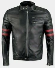 Lederjacke Männer schwarz rot gesteppt Biker Jacke Leder leather jacket black 