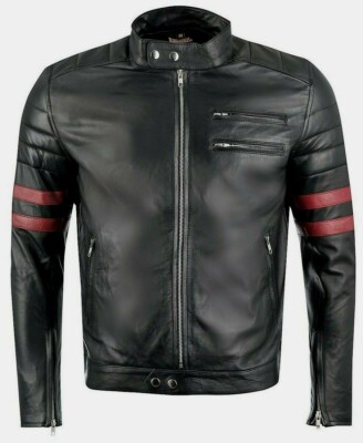Lederjacke Männer schwarz rot gesteppt Biker Jacke Leder leather