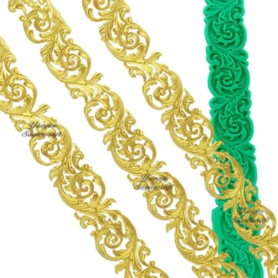 Long Border Baroque Curlicues Scroll Lace Silicone Mold Fondant Sugarcraft Mould