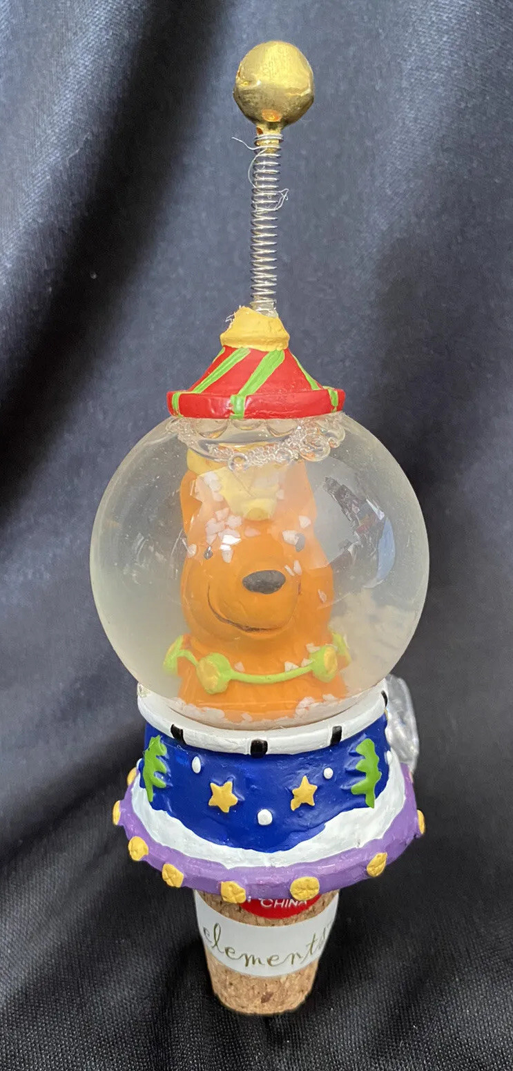 Wine Bottle Cork Stopper Christmas Reindeer Glass Snow Globe Festive Bell