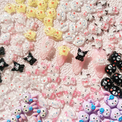 Resin Bunny Puppy Bow Hello Kitty Flatback Nail Art 2Pcs Manicure Decors NS31