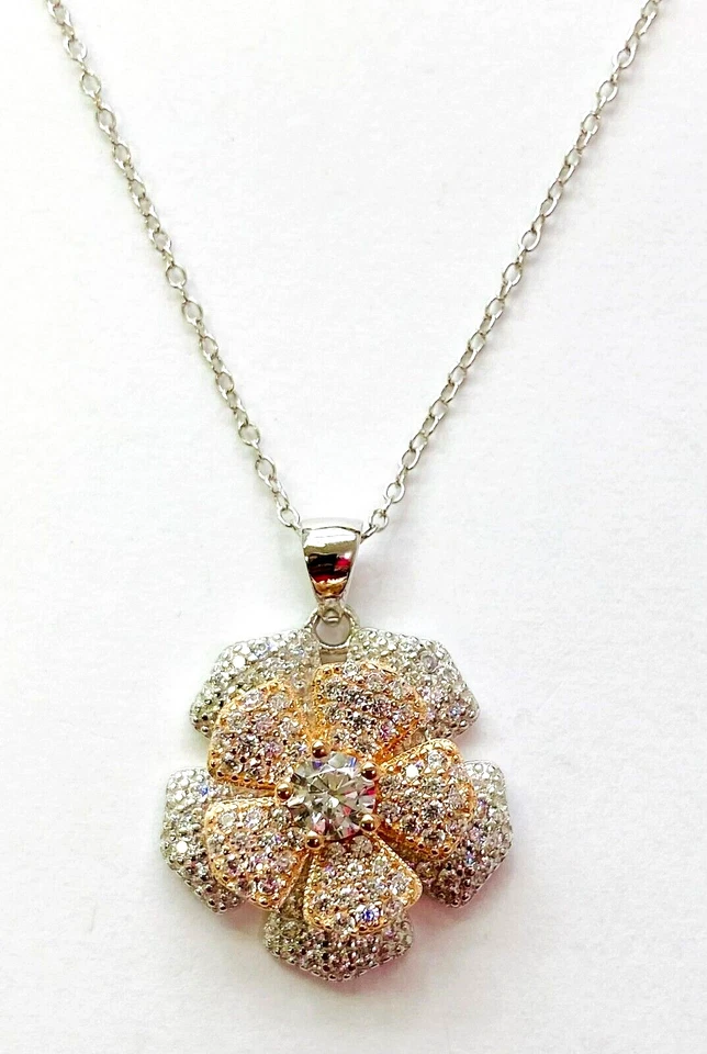 QVC Diamonique Collar Cadena Colgante Flor Giratoria Circonita Cúbica Esterlina