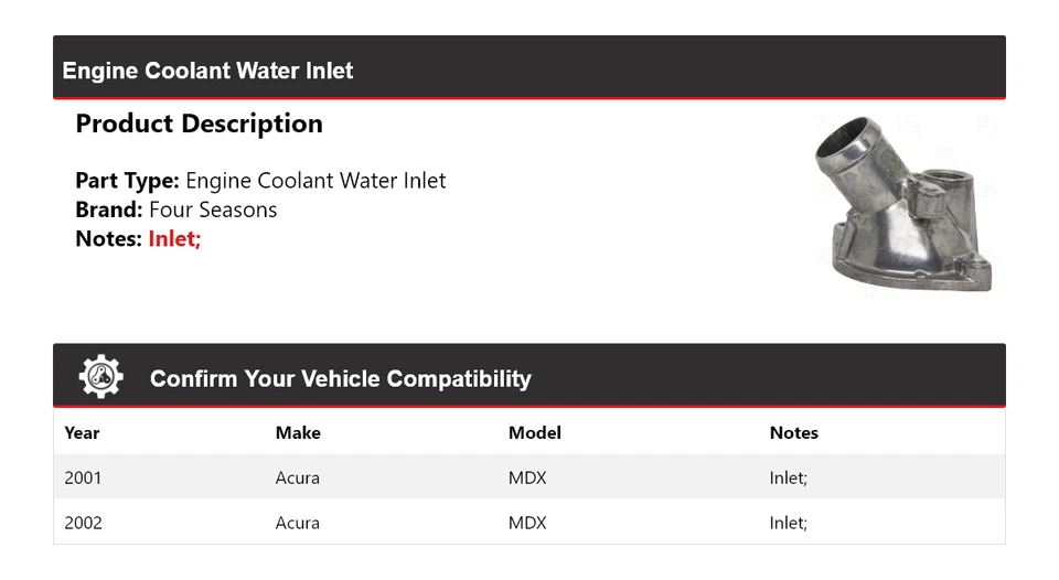 Entrada de agua refrigerante motor Acura MDX 2001-2002 4 estaciones Foto 2 de 4