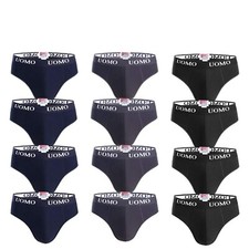 Set 24 Pezzi Slip Uomo Mutande Cotone Elasticizzato Intimo Nero Grigio Blu VEQUE
