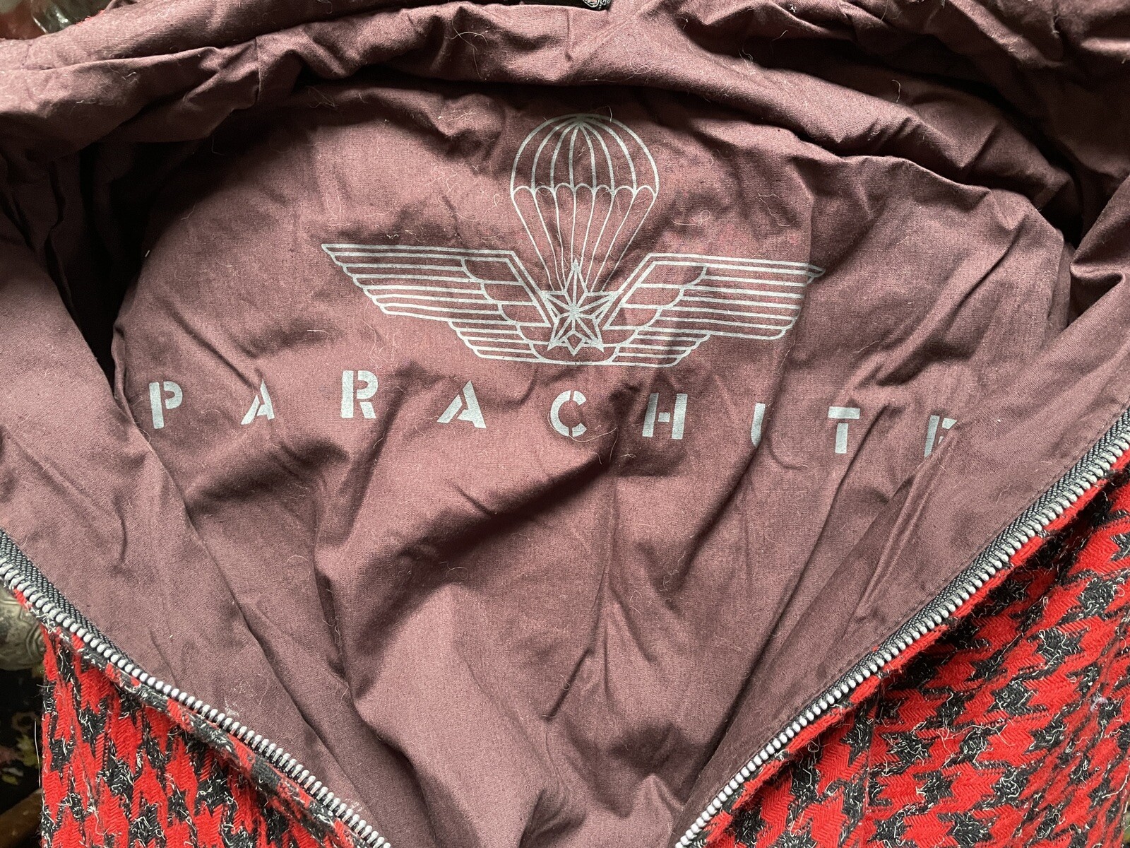 Vntg 90s Y2K Parachute Wool Jacket Red Black Houndstooth Avant Garde Parnass image 2