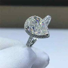 3CT Pear-Cut Lab Created Halo Engagement Ring 14K White Gold Plated