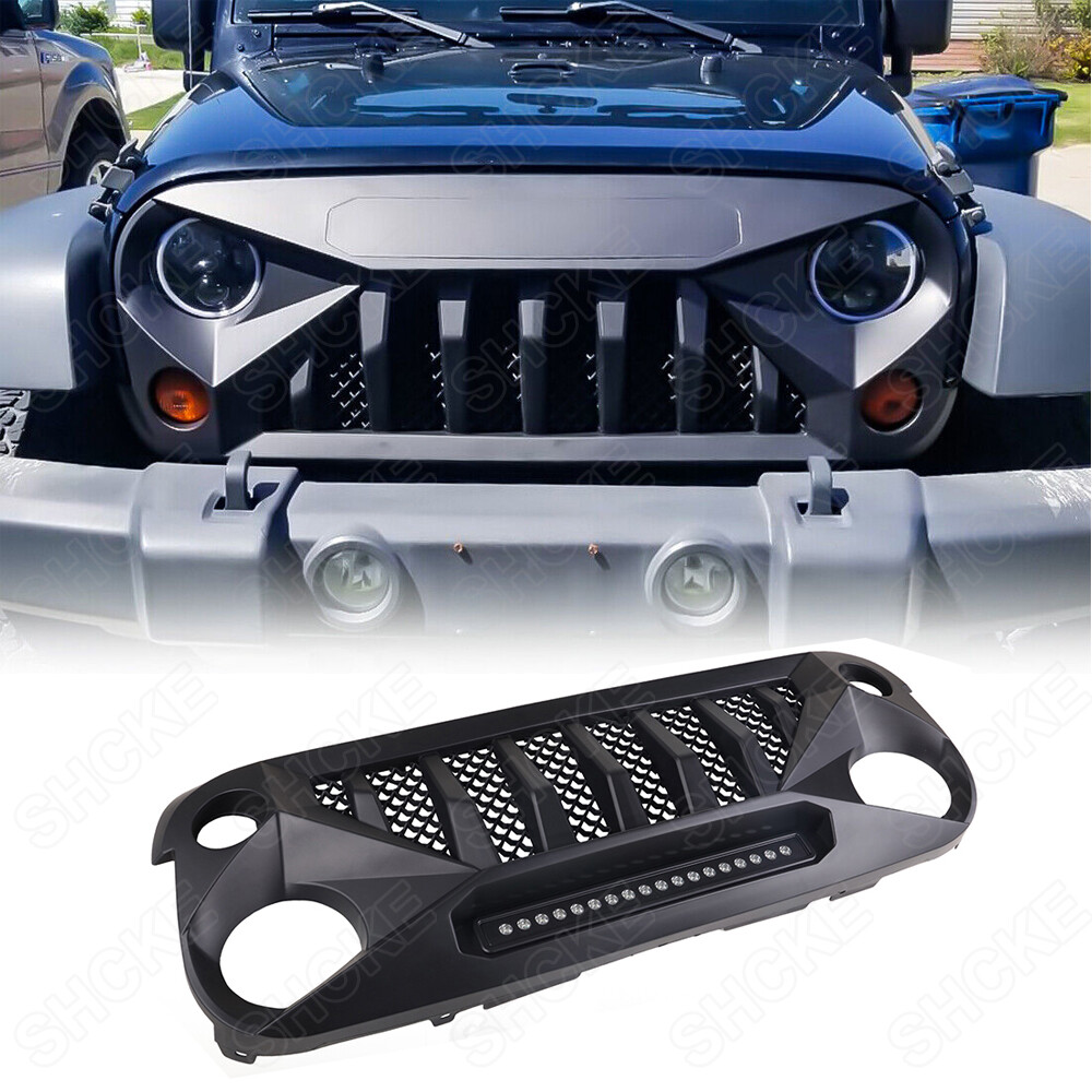 Jeep Wrangler JK 07-18 Mars Grill Front Grille with LED Off-Road Lights - ABS Black