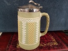 RARE WEDGWOOD ANTIQUE TRI COLOUR SAGE GREEN WHITE AND YELLOW JASPERWARE JUG