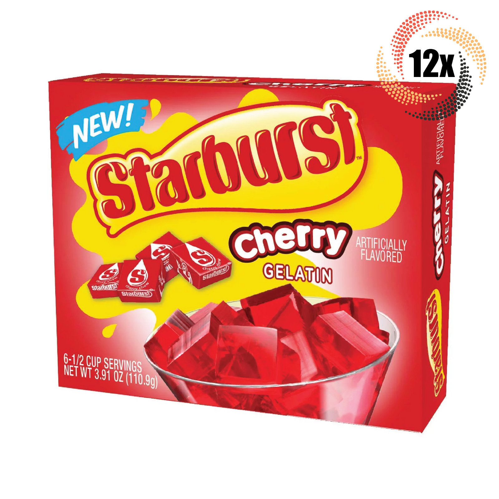 12 упаковок желатина Starburst со вкусом вишни | 3,91 унции | Без жира | Быстрая доставка