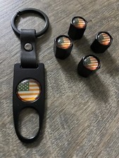 Matte Black Usa Flag Class A Car Air Tight Tire Valve Caps Stem Cover Keychain