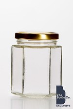 1080 x 8OZ  APPROX HEXAGONAL JAM JAR HONEY CANDLE  BULK C/W CHOICE OF LID COLOUR