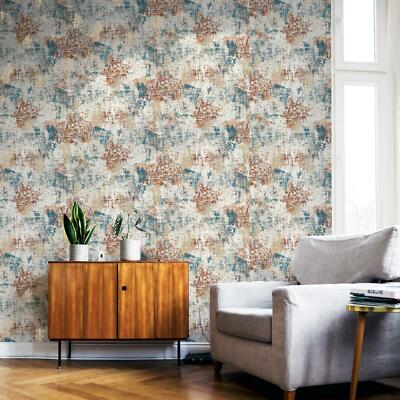 Abstrakt Distressed Farbe Texturiert Vinyl Tapete Arthouse Marine/Kupfer 297406