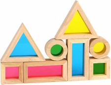 TOOKYLAND Wooden Sensory Block Set - 8pcs - Rainbow Stacking Blocks for Ages 2+