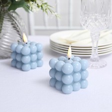 DUSTY BLUE 2 Bubble Cube 2" Flameless LED CANDLES Decorative Centerpieces Party