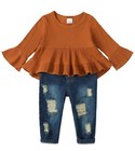 Baby Girl Clothes 6-9 Months Girls Fall Outfits Long Sleeve Ruffle Shirt Ripped