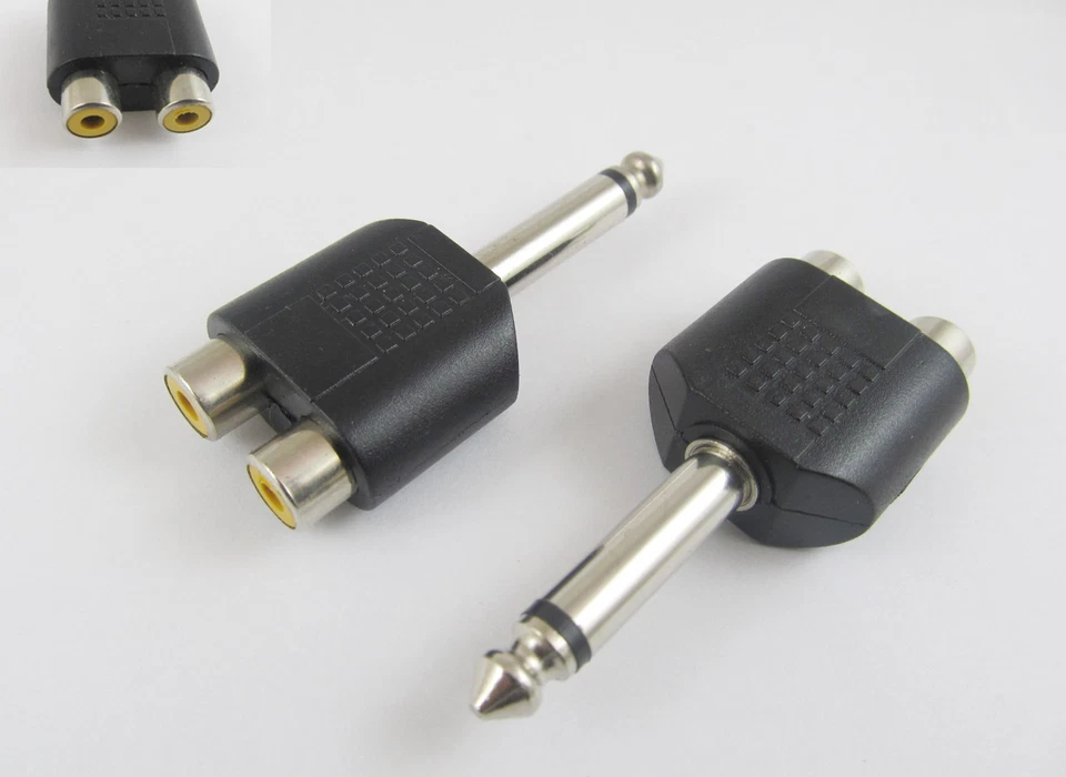 1x 6.35mm 1/4" Mono Male To 2 Dual RCA Female Y Splitter Audio Adapter Converter - Image 3 of 4