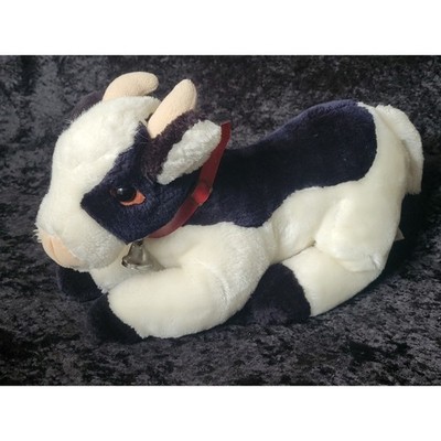 Vtg America Wego Cow Plush Stuffed Animal Black White Red Collar with Bell EXC!