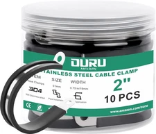 10pcs 2 Inch Stainless Steel Cable Clamps,Rubber Coated 2", Black 