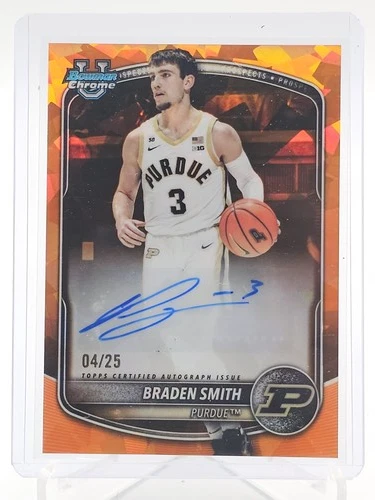 BRADEN SMITH 2025-26 BOWMAN UNIVERSITY CHROME SAPPHIRE AUTO ORANGE /25 Q7372