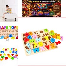 Wooden Alphabet Puzzle 26 Uppercase ABC Letters Pegged Puzzle Board Toddler