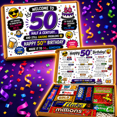 Schokolade Gedichtbox zum 50. Geburtstag, Geschenk, Mitbringsel