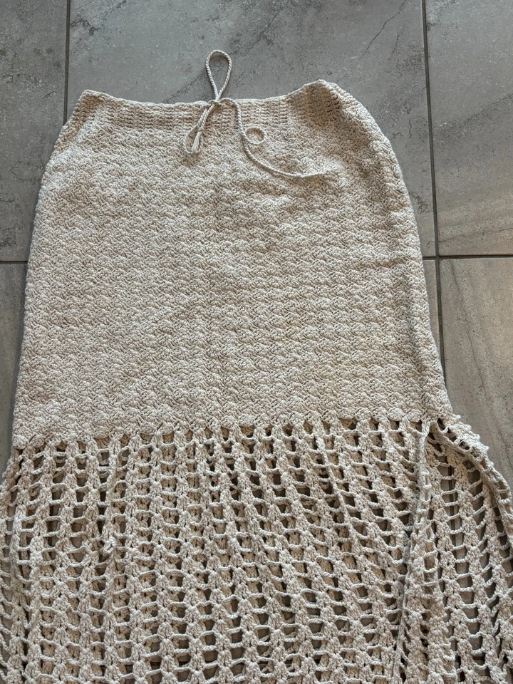 Suéter Tejido Bohemio Hippy Falda Transparente Crochet Hecho a Mano Vintage Años 70 Marfil XS/S Foto 3 de 4