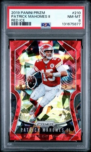 Patrick Mahomes II 2019 Panini Prizm Red Cracked Ice Kansas City #210 PSA 8