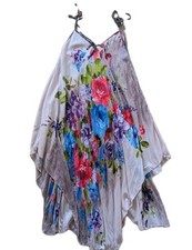 Womens Midi Slip Dress Sz M Handkerchief Flowy Floral Layered Asymetric Romantic