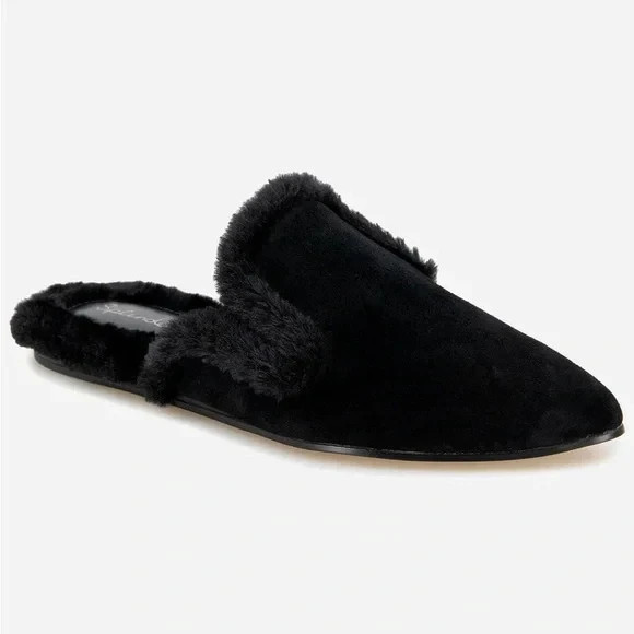Splendid Liza Sherpa Women's Black Fur Shearling Mules, Size 10, New In Box