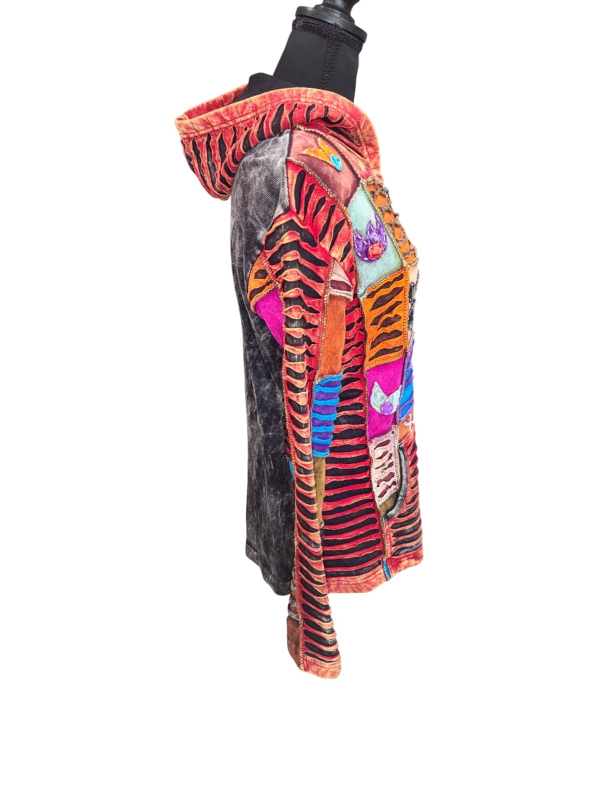 Windhorse Handmade Boho Patchwork Hooded Jacket X… - image 5