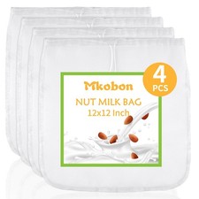 XL 4 Piezas Bolsa de Leche de Nueces de Grado Alimenticio Reutilizable, Grado 100, 12 x 12 Bolsa de Nueces