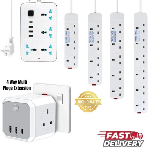 Way Go Sockets Extension Lead 3 4 5 6 Gang Way Plug Sockets 2/3M Cable Electric Mains ...