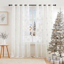 White Lace Sheer Curtains for Living Room 55W x 63L Pack of 2 , White/Cloud