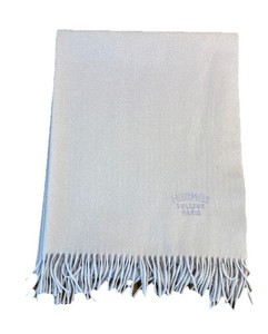 HERMES  Large Authentic Sellier Logo Scarf 100% Cashmere, Lavender 72” X 28”