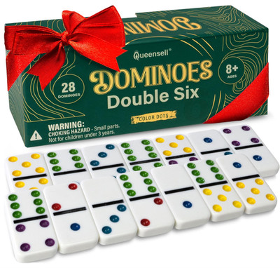 Large Double 6 Dominoes Set 28 Tiles Colored Dots Classic Board Game for Kids an