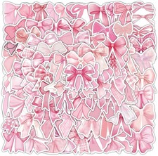 100 Pcs Coquette Bows Stickers Cute Aesthetic Pink Bow Sticker for Adults Red