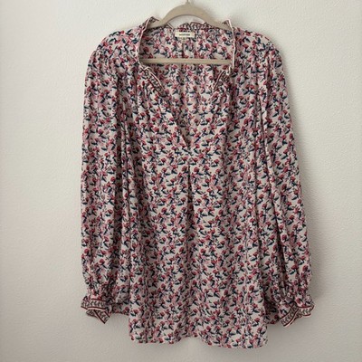 Max Studio Top Women's 3X Pink Blue Floral Ruffle Popover Blouse V-Neck Tunic