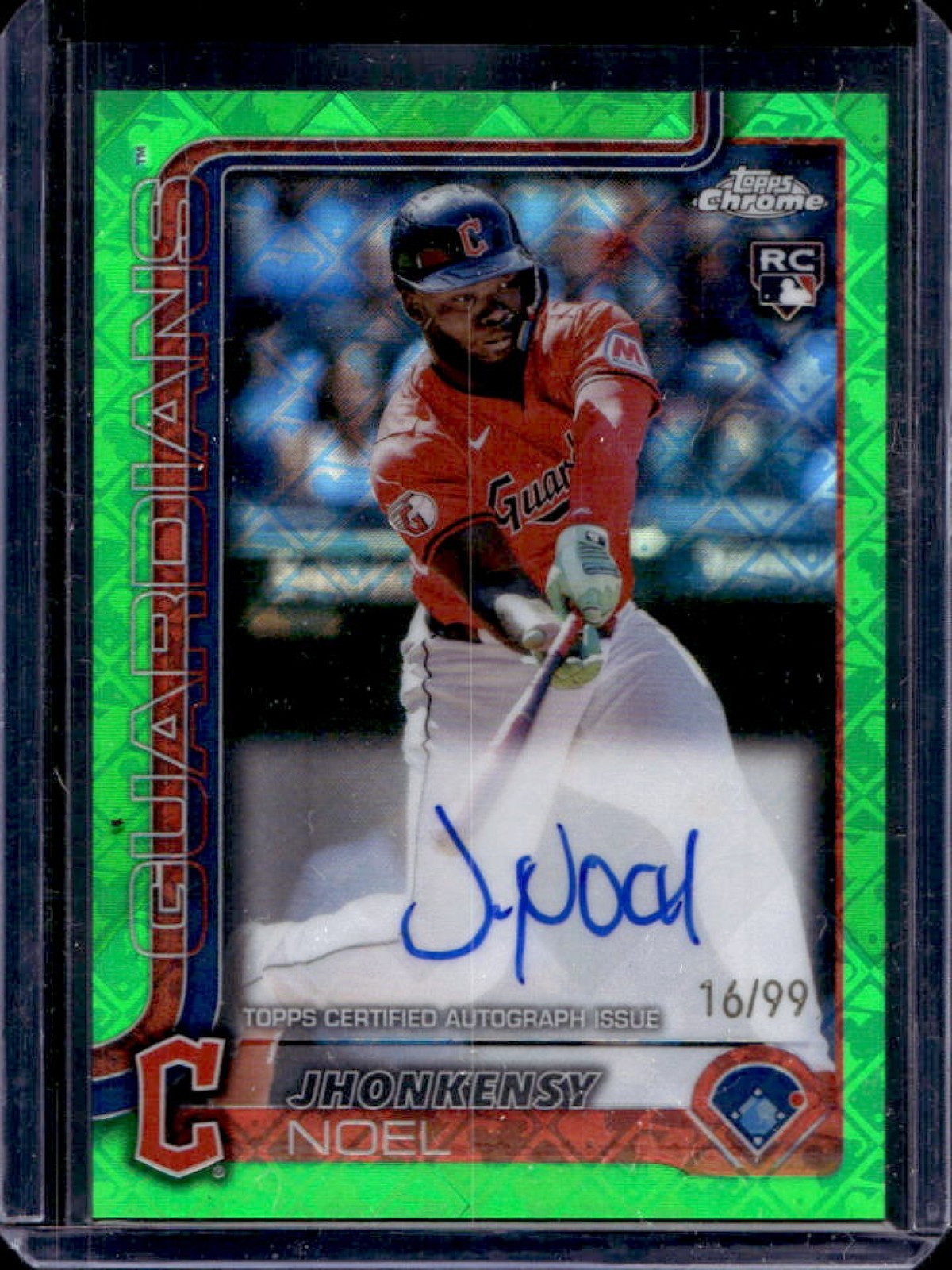 2025 Topps Chrome LogoFractor Jhonkensy Noel Rookie Auto Green Refractor #16/99